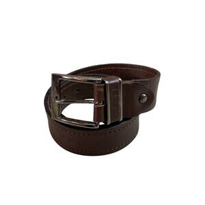 Diesel Belt M Brown Leather Silver Buckle Logo Embossed Casual Everyday